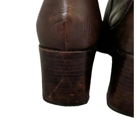 Tommy Hilfiger Dita Brown Leather Block Heel Bootie Ankle Boot Size 8.5 Gold Zip - Picture 8 of 10